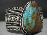Detailed Detailed Native American Jewelry Navajo Pilot Mountain Turquoise Sterling Silver Bracelet-Nativo Arts