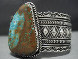Detailed Detailed Native American Jewelry Navajo Pilot Mountain Turquoise Sterling Silver Bracelet-Nativo Arts