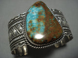 Detailed Detailed Native American Jewelry Navajo Pilot Mountain Turquoise Sterling Silver Bracelet-Nativo Arts
