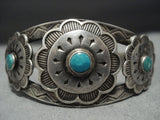 Detailed Detailed!! Vintage Navajo Turquoise Sterling Silver Bracelet Old-Nativo Arts