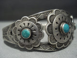 Detailed Detailed!! Vintage Navajo Turquoise Sterling Silver Bracelet Old-Nativo Arts