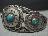Detailed Detailed!! Vintage Navajo Turquoise Sterling Silver Bracelet Old-Nativo Arts