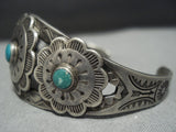 Detailed Detailed!! Vintage Navajo Turquoise Sterling Silver Bracelet Old-Nativo Arts
