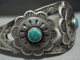 Detailed Detailed!! Vintage Navajo Turquoise Sterling Silver Bracelet Old-Nativo Arts