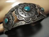 Detailed Detailed!! Vintage Navajo Turquoise Sterling Silver Bracelet Old-Nativo Arts