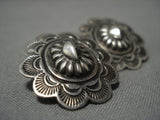 Detailed Hand Wrought Vintage Native American Navajo Sterling Silver Concho Earrings Old-Nativo Arts