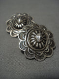 Detailed Hand Wrought Vintage Native American Navajo Sterling Silver Concho Earrings Old-Nativo Arts