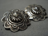 Detailed Hand Wrought Vintage Native American Navajo Sterling Silver Concho Earrings Old-Nativo Arts