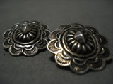 Detailed Hand Wrought Vintage Native American Navajo Sterling Silver Concho Earrings Old-Nativo Arts