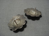 Detailed Hand Wrought Vintage Native American Navajo Sterling Silver Concho Earrings Old-Nativo Arts