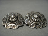 Detailed Hand Wrought Vintage Native American Navajo Sterling Silver Concho Earrings Old-Nativo Arts