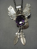 Detailed Huge!! Vintage Native American Navajo Amethyst Sterling Silver Kachina Necklace-Nativo Arts