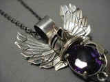 Detailed Huge!! Vintage Native American Navajo Amethyst Sterling Silver Kachina Necklace-Nativo Arts