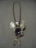 Detailed Huge!! Vintage Native American Navajo Amethyst Sterling Silver Kachina Necklace-Nativo Arts