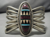 Detailed Spider Cuff Vintage Native American Navajo Sterling Silver Turquoise Inlay Bracelet-Nativo Arts