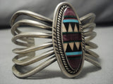 Detailed Spider Cuff Vintage Native American Navajo Sterling Silver Turquoise Inlay Bracelet-Nativo Arts
