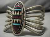 Detailed Spider Cuff Vintage Native American Navajo Sterling Silver Turquoise Inlay Bracelet-Nativo Arts