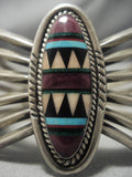 Detailed Spider Cuff Vintage Native American Navajo Sterling Silver Turquoise Inlay Bracelet-Nativo Arts