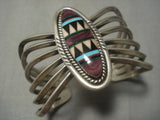Detailed Spider Cuff Vintage Native American Navajo Sterling Silver Turquoise Inlay Bracelet-Nativo Arts