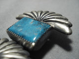 Detailed! Squared Blue Diamond Turquoise Sterling Silver Native American Pendant-Nativo Arts