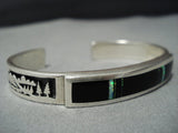 Detailed!! Vintage Native American Jewelry Navajo Onyx Opal Sterling Silver Cuff Bracelet-Nativo Arts