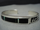 Detailed!! Vintage Native American Jewelry Navajo Onyx Opal Sterling Silver Cuff Bracelet-Nativo Arts