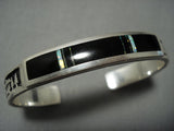 Detailed!! Vintage Native American Jewelry Navajo Onyx Opal Sterling Silver Cuff Bracelet-Nativo Arts