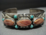 Detailed!! Vintage Native American Jewelry Navajo Tgurquoise Spiny Oyster Sterling Silver Bracelet Old-Nativo Arts