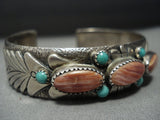 Detailed!! Vintage Native American Jewelry Navajo Tgurquoise Spiny Oyster Sterling Silver Bracelet Old-Nativo Arts