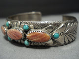Detailed!! Vintage Native American Jewelry Navajo Tgurquoise Spiny Oyster Sterling Silver Bracelet Old-Nativo Arts