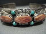 Detailed!! Vintage Native American Jewelry Navajo Tgurquoise Spiny Oyster Sterling Silver Bracelet Old-Nativo Arts