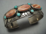 Detailed!! Vintage Native American Jewelry Navajo Tgurquoise Spiny Oyster Sterling Silver Bracelet Old-Nativo Arts