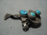 Detailed!! Vintage Native American Jewelry Navajo Toad Turquoise Sterling Silver Pin Pendant Old-Nativo Arts
