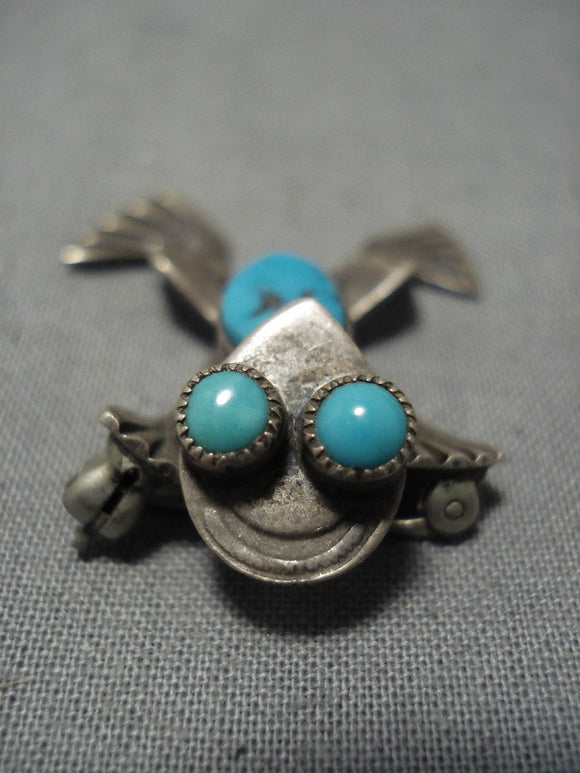 Detailed!! Vintage Native American Jewelry Navajo Toad Turquoise Sterling Silver Pin Pendant Old-Nativo Arts