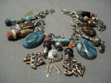 Detailed Vintage Native American Jewelry Navajo Turquoise Sterling Silver Charm Bracelet Old-Nativo Arts