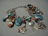 Detailed Vintage Native American Jewelry Navajo Turquoise Sterling Silver Charm Bracelet Old-Nativo Arts