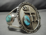 Detailed!! Vintage Native American Navajo Christian Cross Turquoise Sterling Silver Bracelet Old-Nativo Arts