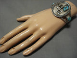 Detailed!! Vintage Native American Navajo Christian Cross Turquoise Sterling Silver Bracelet Old-Nativo Arts