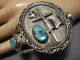 Detailed!! Vintage Native American Navajo Christian Cross Turquoise Sterling Silver Bracelet Old-Nativo Arts