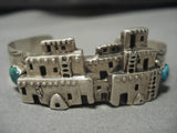 Detailed!! Vintage Native American Navajo Pueblo Turquoise Sterling Silver Bracelet-Nativo Arts