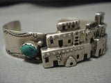 Detailed!! Vintage Native American Navajo Pueblo Turquoise Sterling Silver Bracelet-Nativo Arts