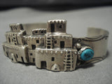 Detailed!! Vintage Native American Navajo Pueblo Turquoise Sterling Silver Bracelet-Nativo Arts
