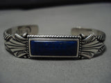 Detailed!! Vintage Native American Navajo Squared Lapis Sterling Silver Bracelet Old-Nativo Arts