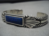 Detailed!! Vintage Native American Navajo Squared Lapis Sterling Silver Bracelet Old-Nativo Arts