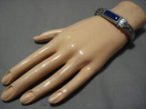 Detailed!! Vintage Native American Navajo Squared Lapis Sterling Silver Bracelet Old-Nativo Arts
