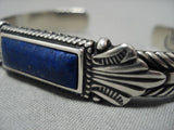Detailed!! Vintage Native American Navajo Squared Lapis Sterling Silver Bracelet Old-Nativo Arts