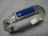 Detailed!! Vintage Native American Navajo Squared Lapis Sterling Silver Bracelet Old-Nativo Arts