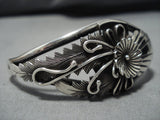 Detailed!! Vintage Native American Navajo Sterling Silver Flower Bracelet Old-Nativo Arts