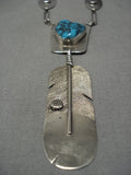 Detailed!! Vintage Native American Navajo Turquoise Sterling Silver Feather Necklace Old-Nativo Arts