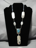 Detailed!! Vintage Native American Navajo Turquoise Sterling Silver Feather Necklace Old-Nativo Arts